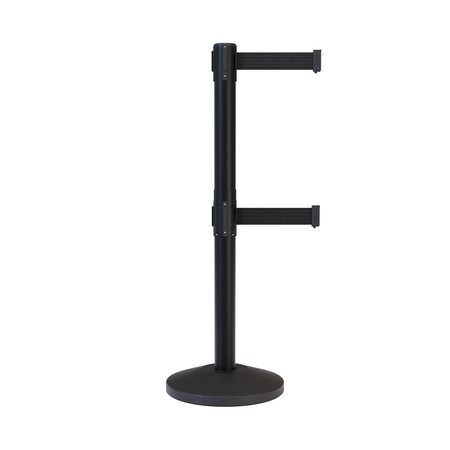 MONTOUR LINE Stanchion Dual Retractable Belt Barrier Black Post 11 ft. Black Belt M630D-BK-BK-110